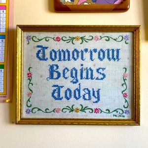 Vintage motivational cross-stitch wall art